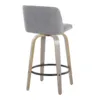 Toriano 26" Contemporary Fixed-Height Counter Stool with Swivel in Light Grey Wood and Grey Fabric with Round Black Metal Footre 4