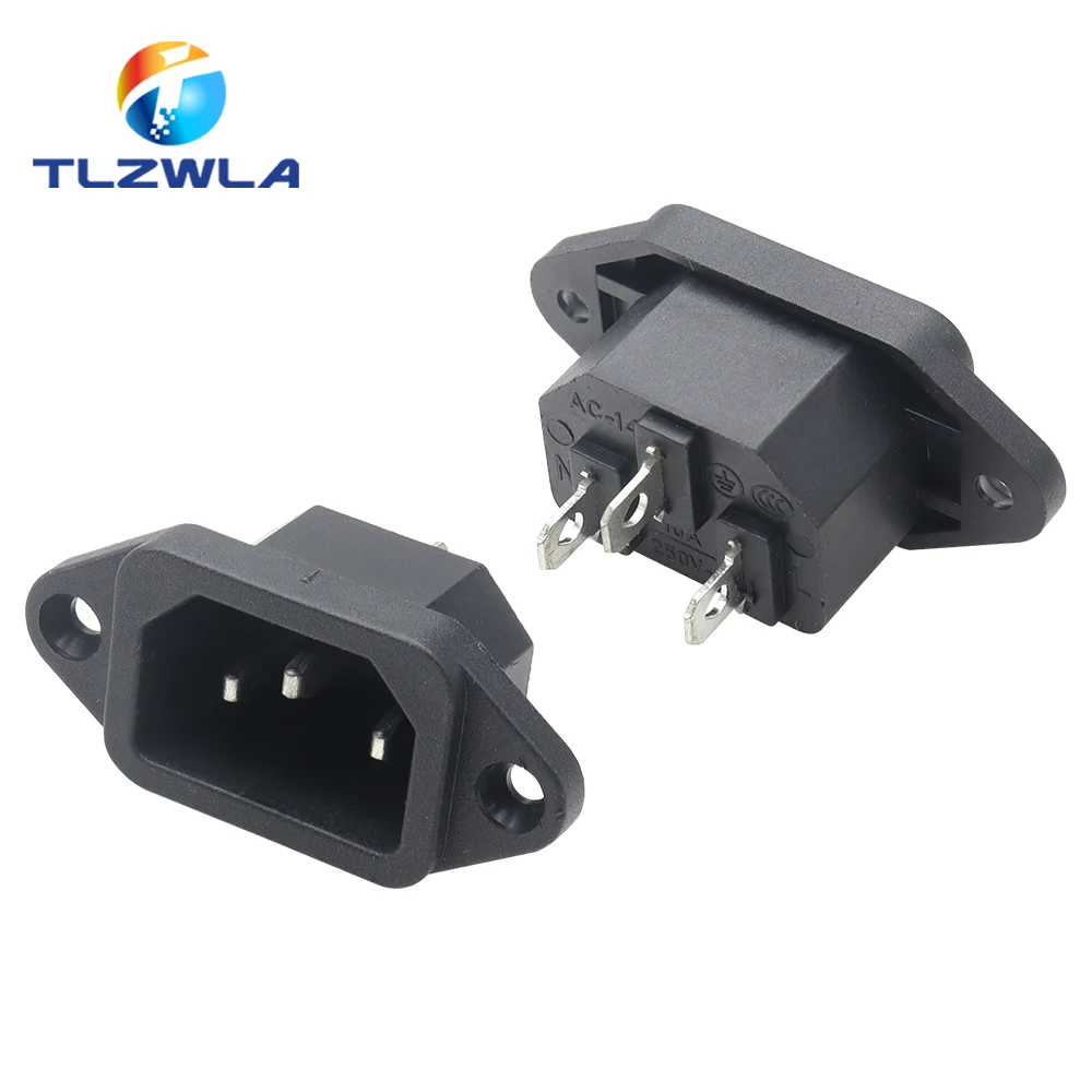 1PCS IEC320 C14 AC Power Socket 250V 10A 3-pin With Ears For Electric Car Computer Power Socket Screw Fixed Copper Core