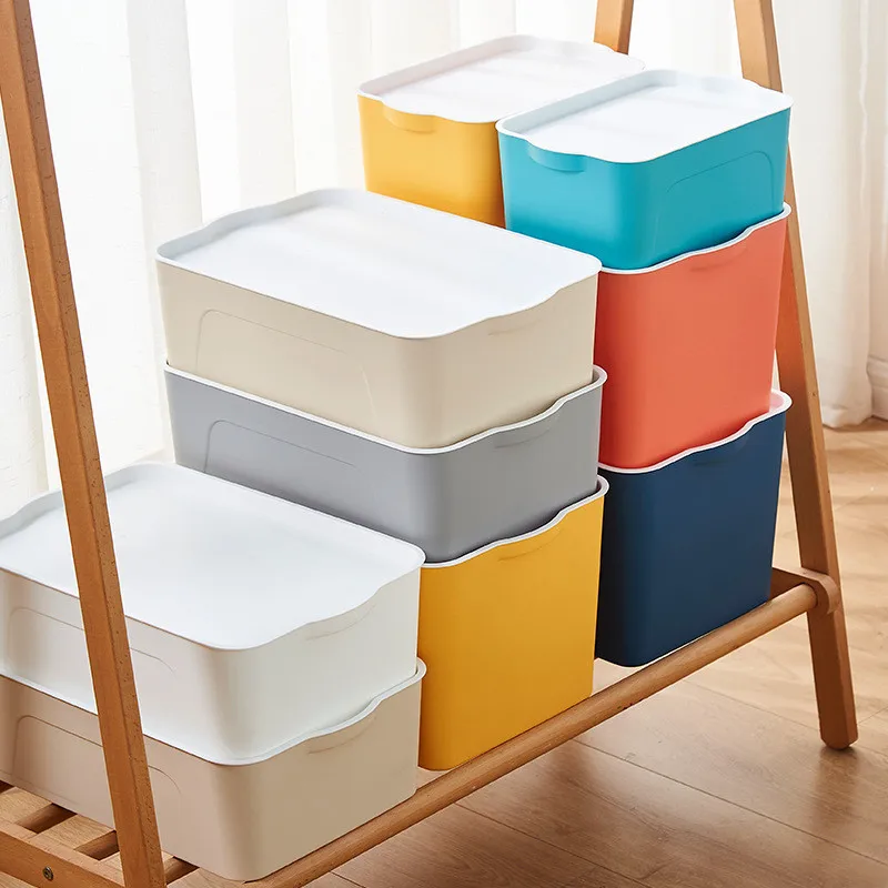 

Thicken Plastic Sundries Storage Box with Lid Wardrobe Closet Desktop Organizers Home Dustproof Clothes Toy Storage Baskets