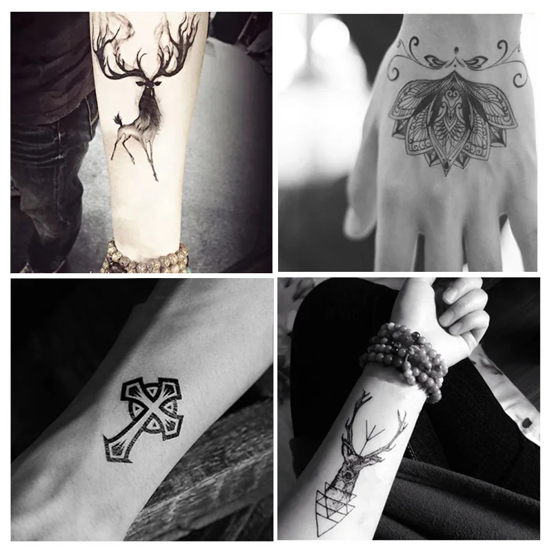 

30pcs Fake Tattoo Stickers for Adult Goth Star Deer Totem Tatoos Temporary Waterproof for Men Women Arm Shoulder Hand Tatouage