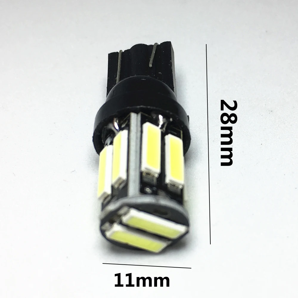 

100Pcs Car LED Panel Lamp W5W T10 7020 10SMD 194 168 White Bulbs For Clearance Lights Wedge Replacement Reverse Instrument 12V