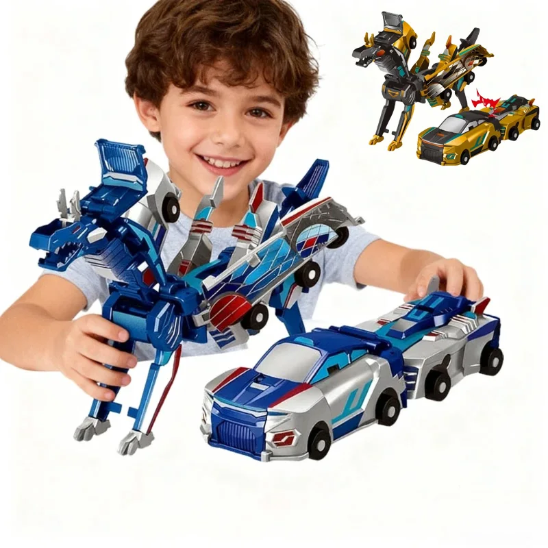 2 in 1 Collision Transforming Dinosaur Car Toys Magnetic Dinosaur Transformer Car Transform Into Dinosaurs Fun Transforming Cars