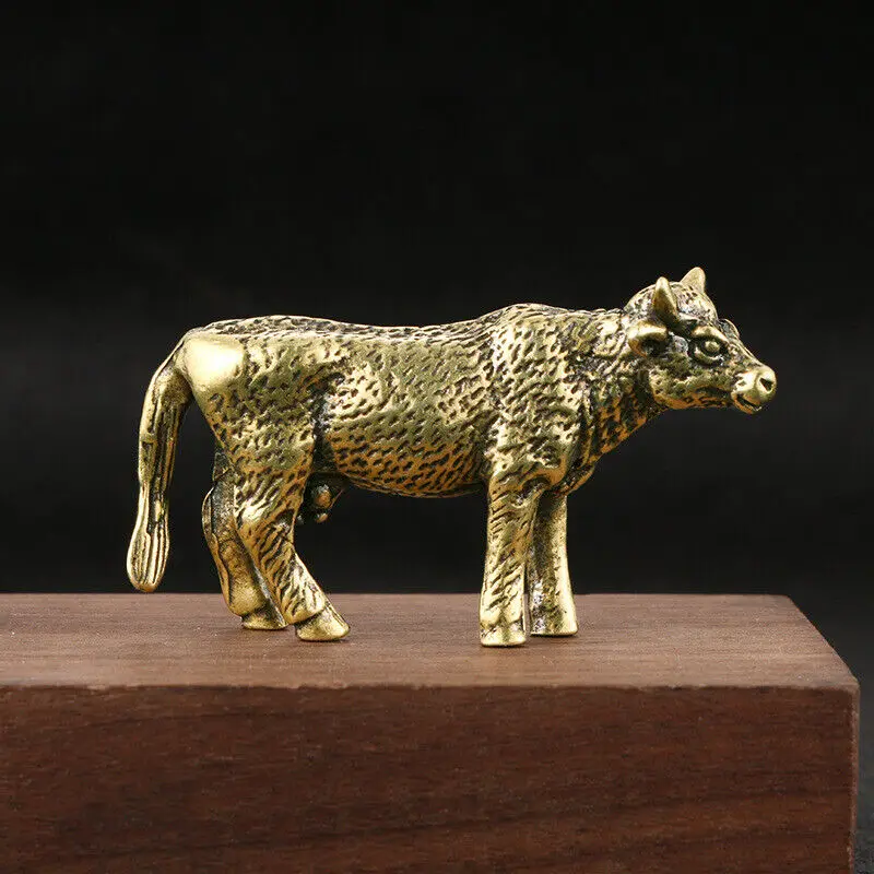 Tabletop Figurine Brass Cows Animal Statue Small Sculpture Gifts 3