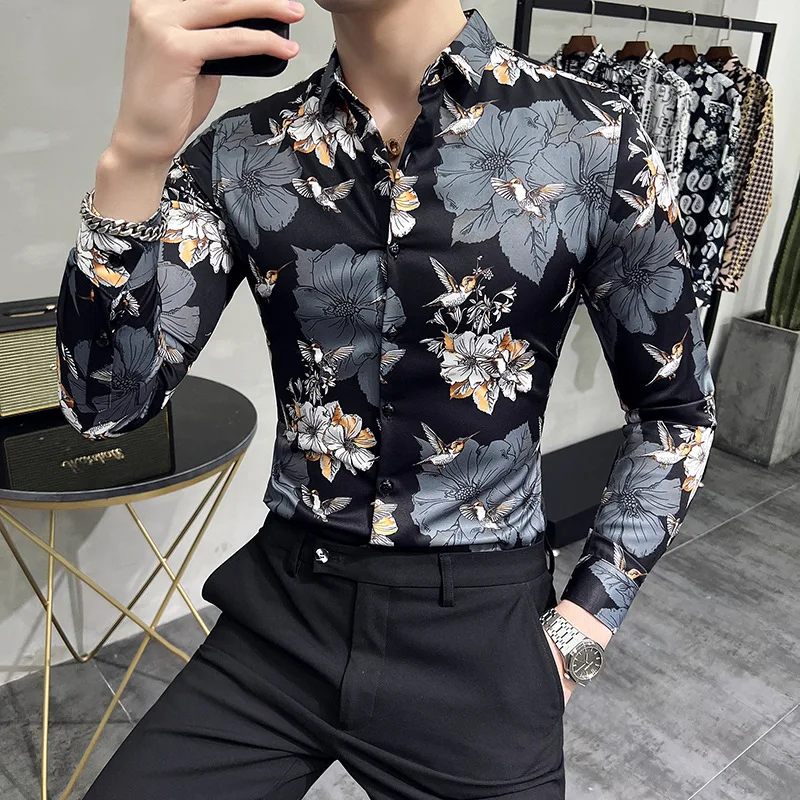 Men Floral Long Sleeve Dress Shirts | Floral Men Shirt Long Sleeve Slim Fit  - 2023 - Aliexpress