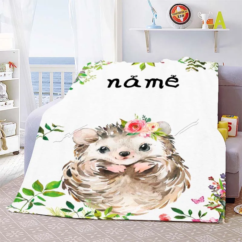 

Custom Blanket Custom Name Blanket Cartoon Hedgehog Elephant Fox Owl Flannel Throw Blanket Personalized Family Friends Gifts