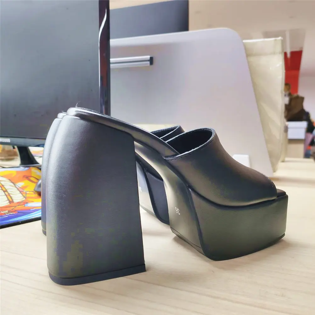 GIGIFOX Brand New Big Size 43 Summer White Chunky Heeled Mules High Heels Sexy Party Platform Heel Sandals Shoes For Women 2022