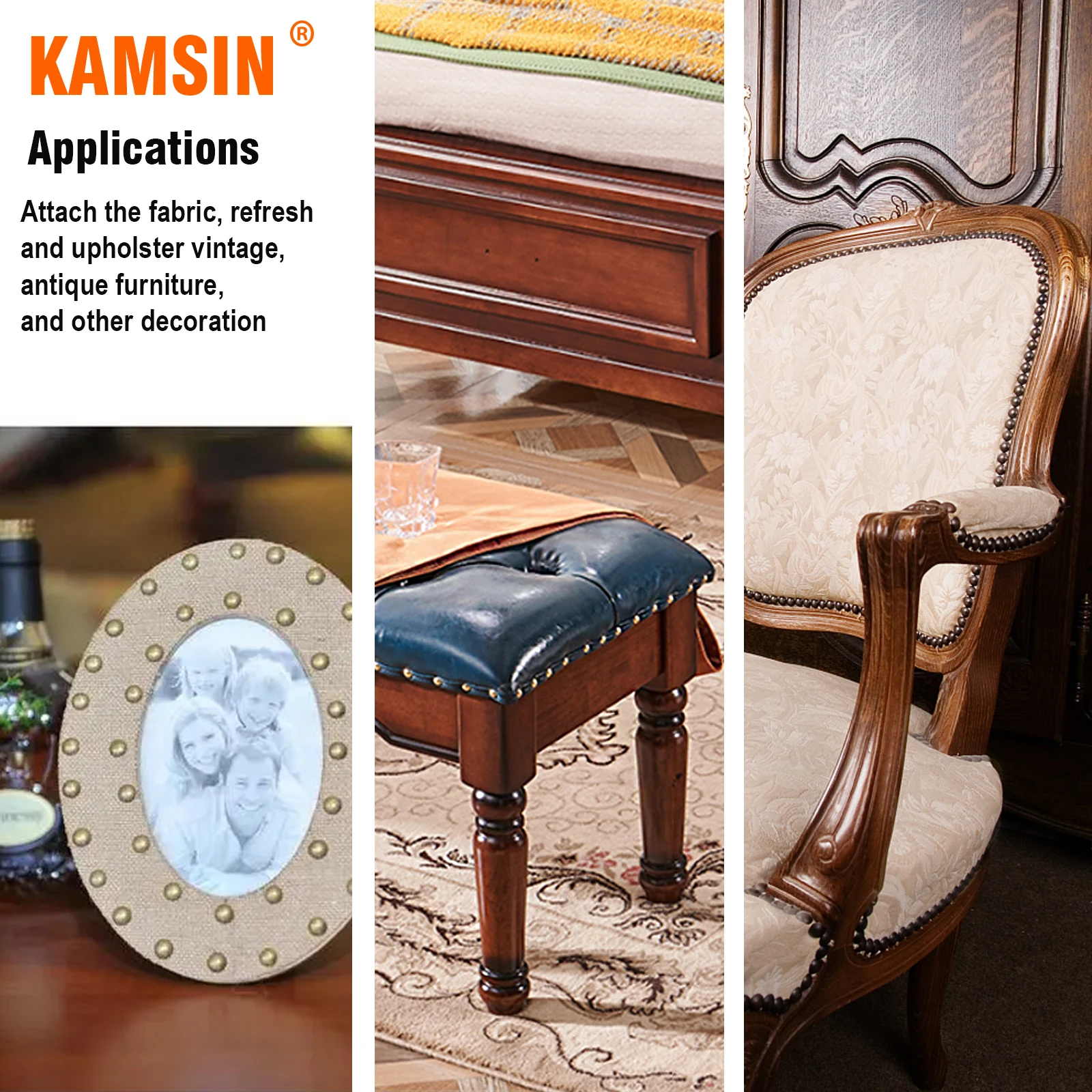 KAMSIN Pneumatic Decorative Pin Nailer with Loading Board, Finish Upholstery Tacks Stapler for Furniture 5