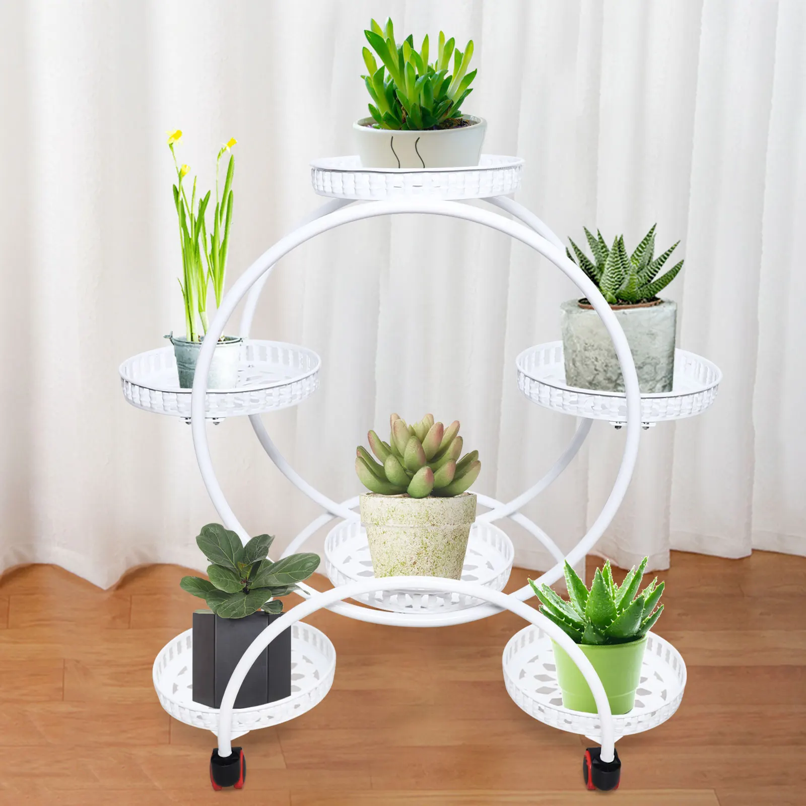 White Metal Plant Stands 6 Pots Plants Flower Stand for Patio Garden Living Room Corner Balcony and Bedroom