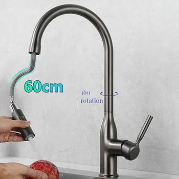 GEGVE ก๊อกน้ําอ่างล้างจานแบบถอดได้ก๊อกน้ําฤดูใบไม้ผลิกดึง Spout Mixer Tap ร้อนเย็นน้ําดึงลง Tap Sprayer ทําอาหาร 2