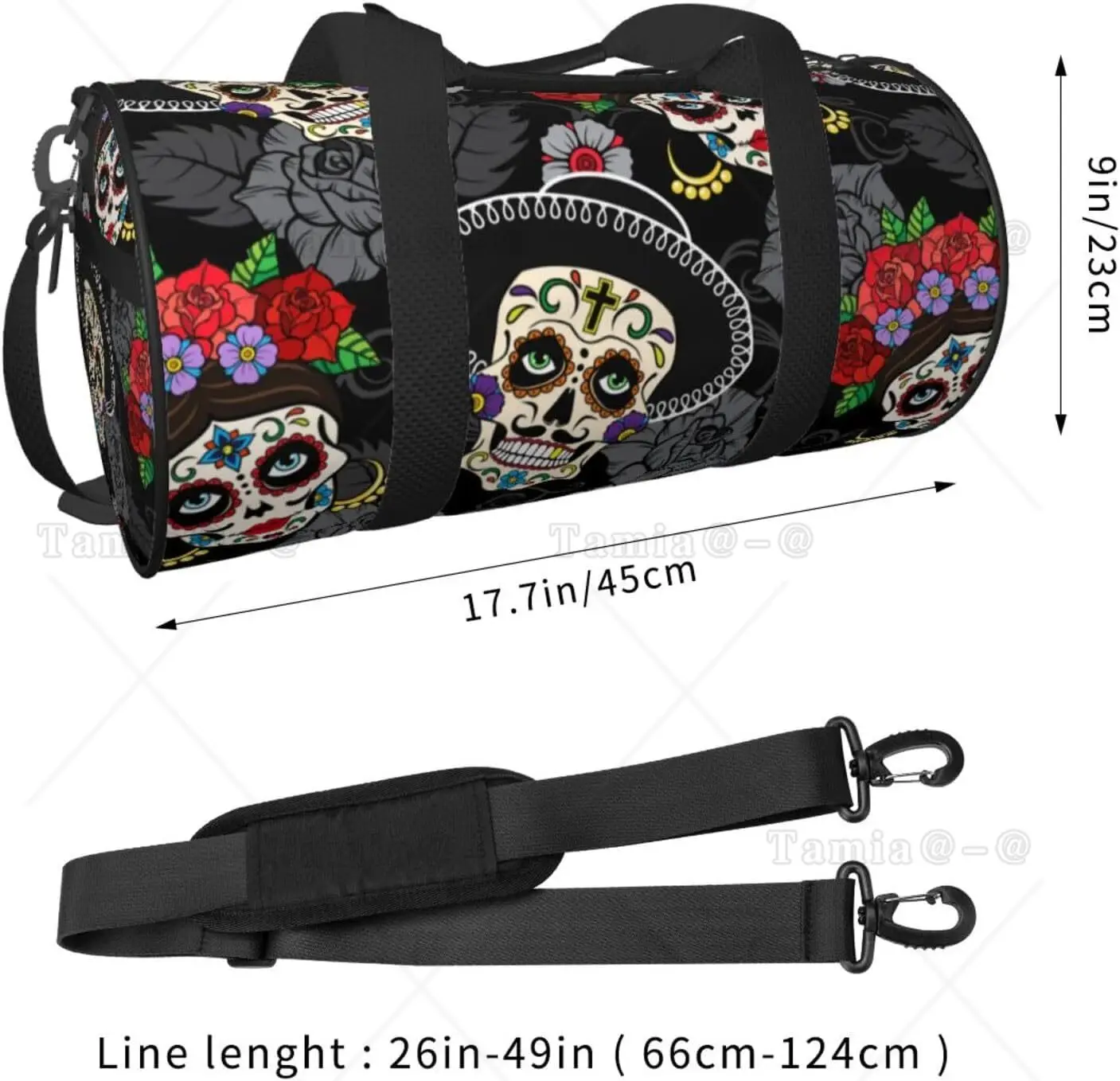 Day Of The Dead Sugar Skull Duffle Bag - Travel Gym Sports Bag For Men & Women, Canvas Tote Backpack - View #3