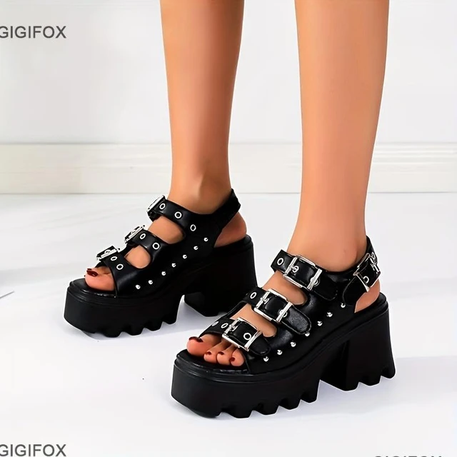 2023 Brand Leisure Chunky Platform Sandals High Block Heels Gladiator Goth  Black Shoes Woman Fashion Trendy Summer Women Sandals - AliExpress