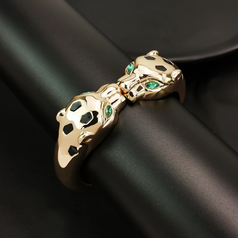 KDLUN Fashion Leopard Bracelet Gold Color Animal Cuff Bangle For Women Black Enamel Alloy Statemen Jewelry Big Accessories 2024 6