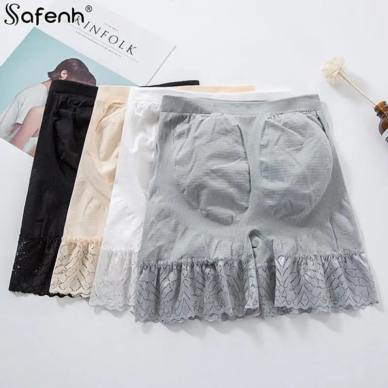 High Waist Shorts 1PCS Summer Women Safety Underwear Seamless Lace Edge Thin High Waist Safe Pants Female Boxers Under Shorts Anti-light Legging