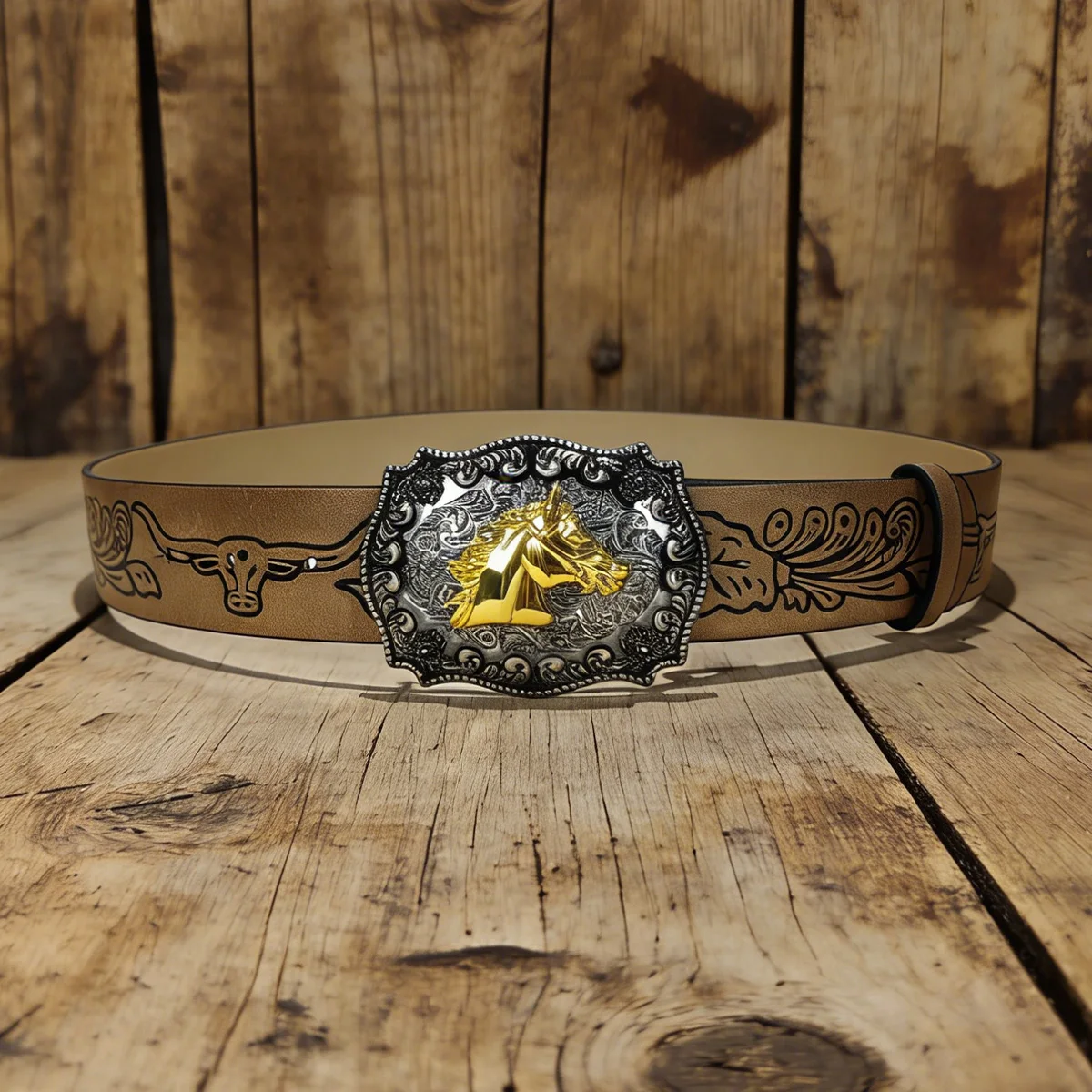 Plus Size Unisex Western PU Leather Vintage Belt with Bull Decoration and Horse Buckle