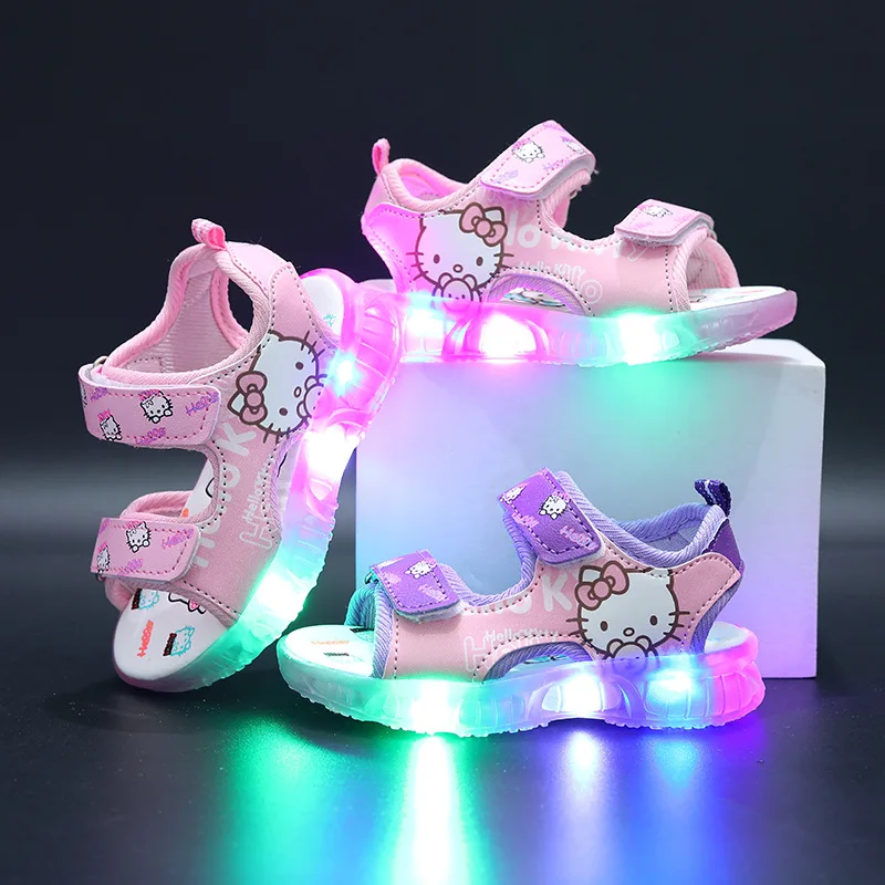 2024 Lovely Summer Beach Children Sandals LED Lighted Girls Shoes Toddlers Cartoon Princess Cute Noble Kids Sandals lovely toddler girl s mary janes vintage new 2024 shallow autumn round toe non slip classic light kids shoe children flat shoes