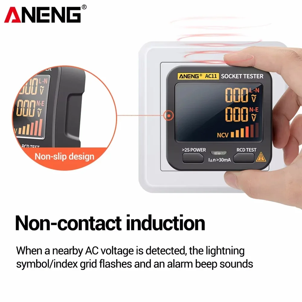 ANENG AC11 Digital Display Socket Leakage Tester NCV Non-contact Induction Detection EU United States UK AU Plug 0.1V~250V 2