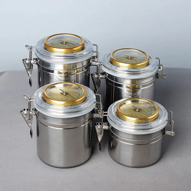 stainless steel jar humidifier sheet thermometer show Sealed Can coffee tea cigar Tobacco Moisturizing Jar gift Buckle