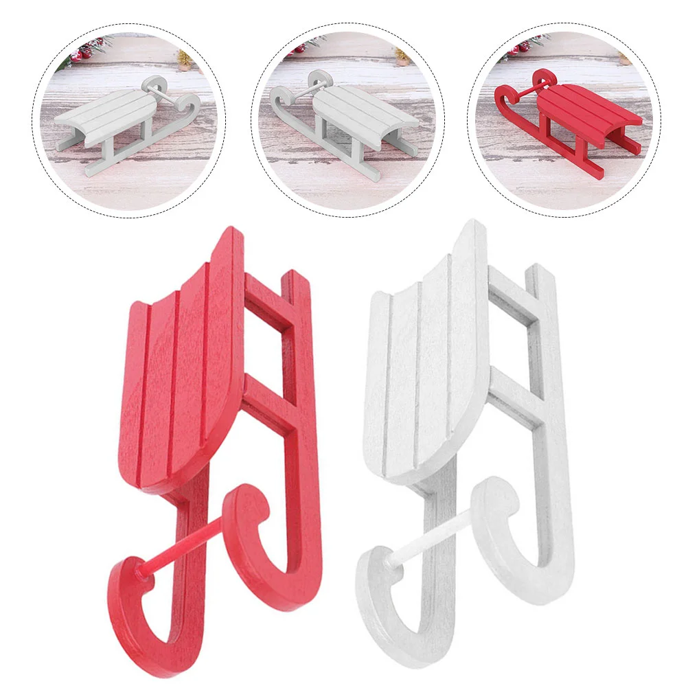 

2 Pcs Home Decor Sled Wooden Ornaments Christmas Sleigh Decorations Xmas Craft Crafts Mini