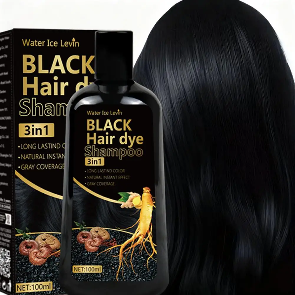 Black Hair Dye Shampoo 3in1 with Ginger & Biotin - Long Lasting Color & Gray Coverage for Vibrant Hair R3Z8