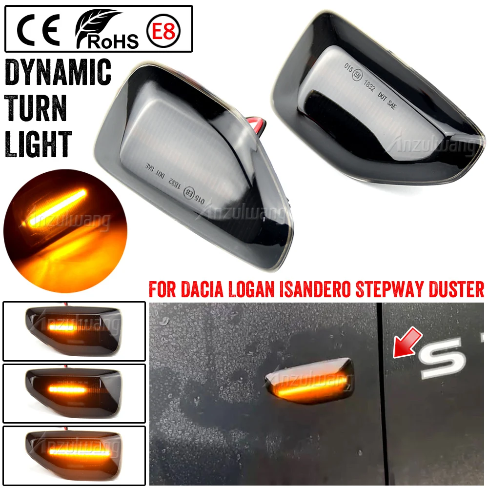 

2pcs LED Dynamic Side Marker Turn Signal Light For Dacia Logan II 2012 Sandero II 2012 Duster 2018 Amber Indicator Repeater Lamp