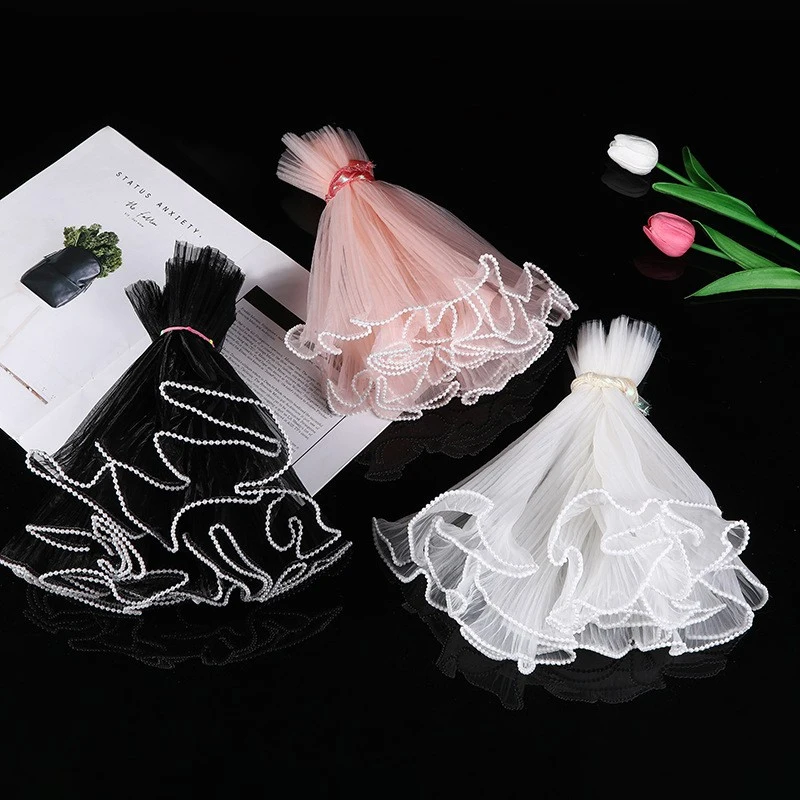 꽃 포장지 진주 웨이브 원사 부케 포장 안감 원사 메쉬 꽃, DIY 부케 선물 포장 용품, 28cm x 4m
