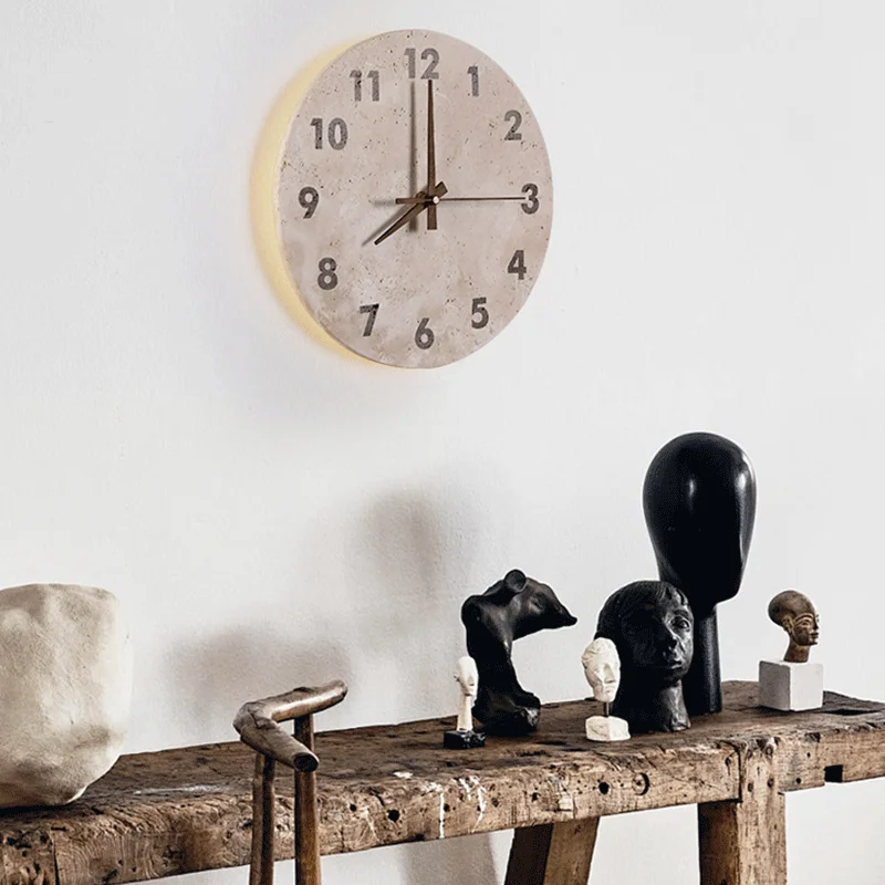 Vintage Round Shape Natural Stone Clock Art Decoration Wall Lamp Interior Wall Lights Bedroom Decor Led Sconce Home-appliance