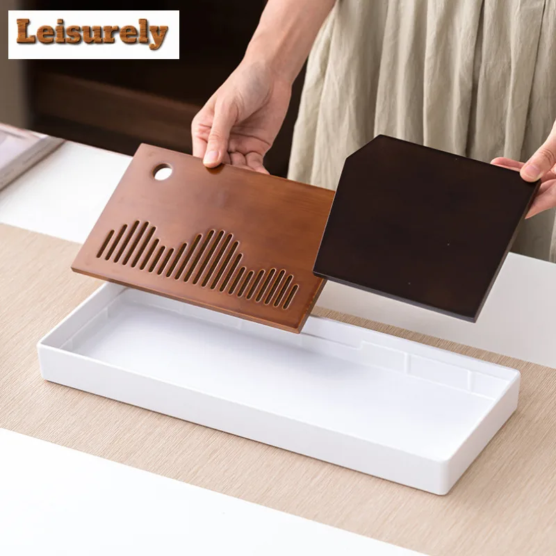 Walnut Color Bamboo Tea Tray With Water Storage Drainage Tea Table Tea Tray For Household Office Home Tea Set Accessory