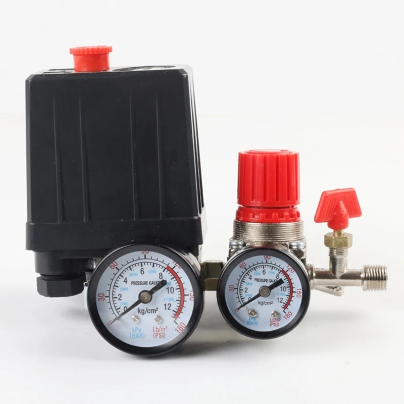 Pressostat Compresseur Air 90-120 PSI - Vanne 4 Voies Avec Régulateur 0-180 PSI - Pour Atelier
