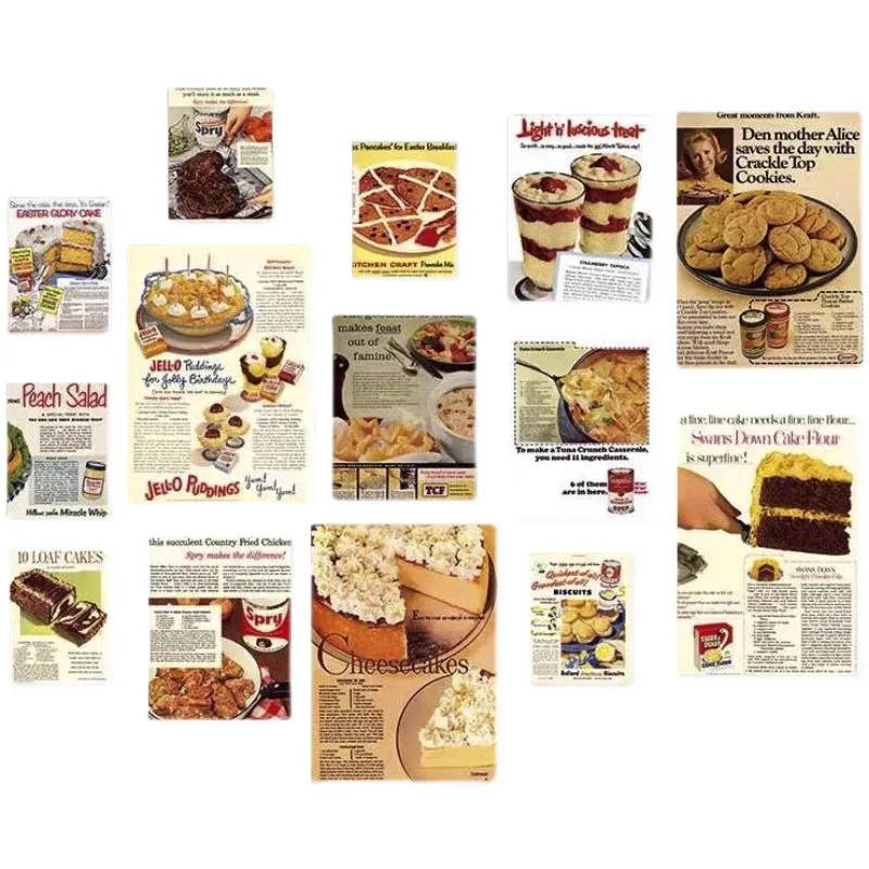 14pcs Retro Cake Dessert Recipe Poster DIY Home Cafe Wall Decor Art Postcard Sticker Room Paper Crafts Background Decoration