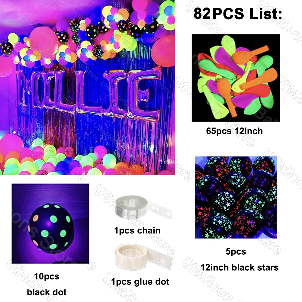 1 Set Glowing Luftballons Bogen Schwarz Neon Globos Glow Ballon Girlande für Baby Dusche Hochzeit Geburtstag Party Neon Decoratiions – Detail 12