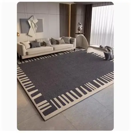 rectangular-striped-non-slip-ground-mat-monochromatic-carpet-black-gray-advanced-living-room-sofa-home