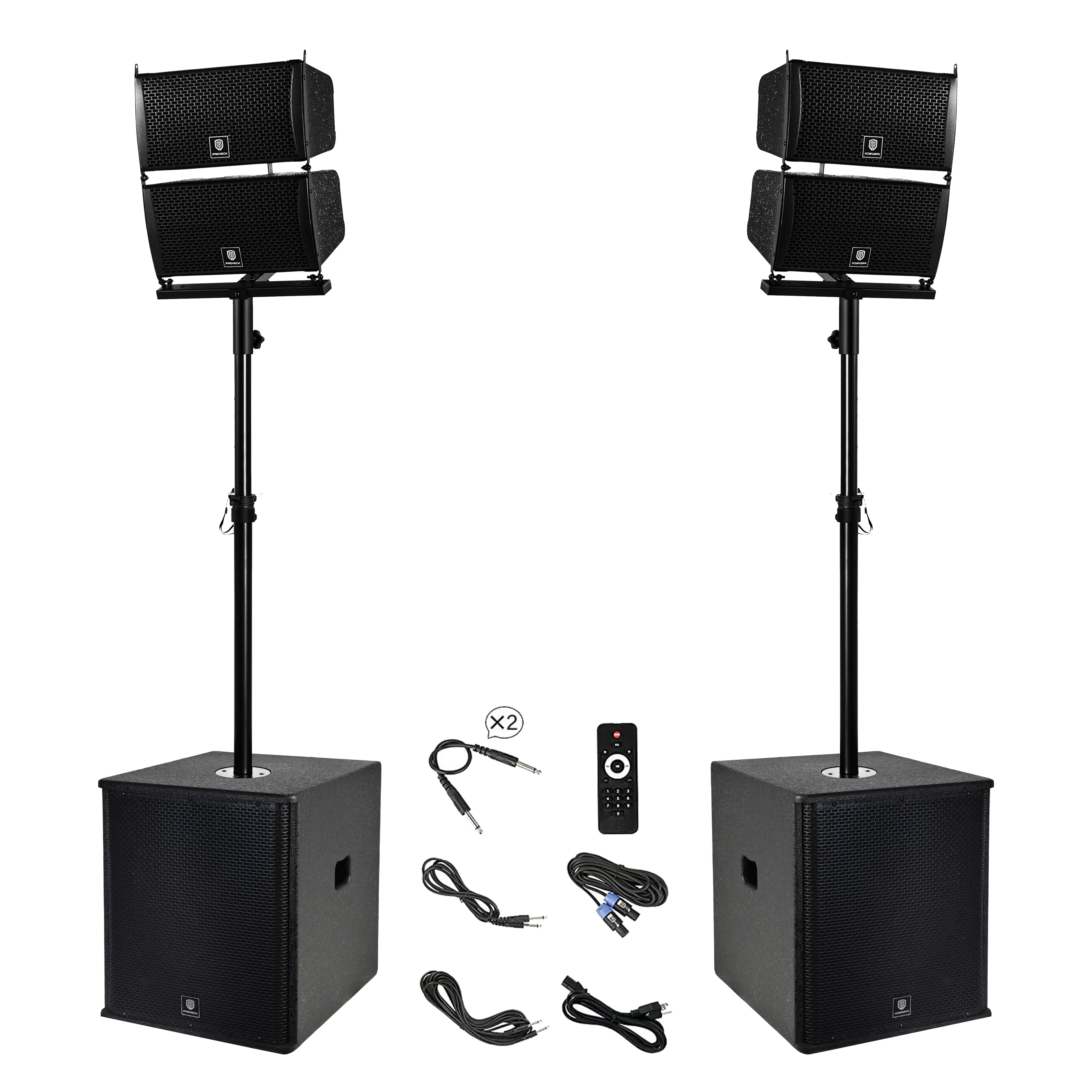 PRORECK Club 6000 15-inch 6000W P.M.P.O Stereo PA Speaker System Combo Set 4 Line Array Speakers, 2 15-inch Subwoofers with BT