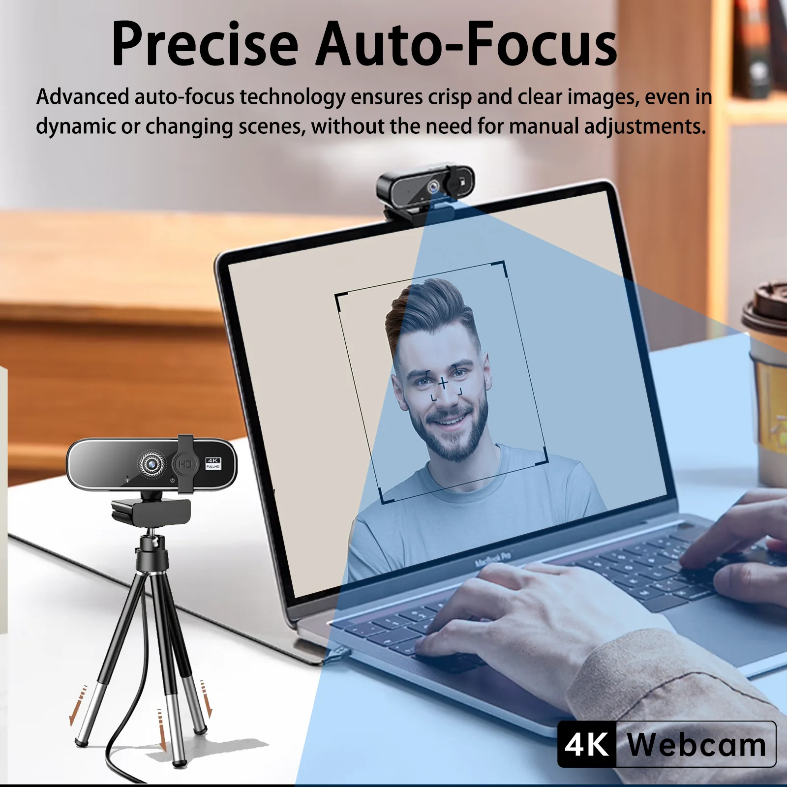 EXHQDR Q1 4K Webcam Auto Focus Noise-Canceling Mic Privacy Cover Adjustable Base For PC/Laptop/Zoom Plug & Play Free
