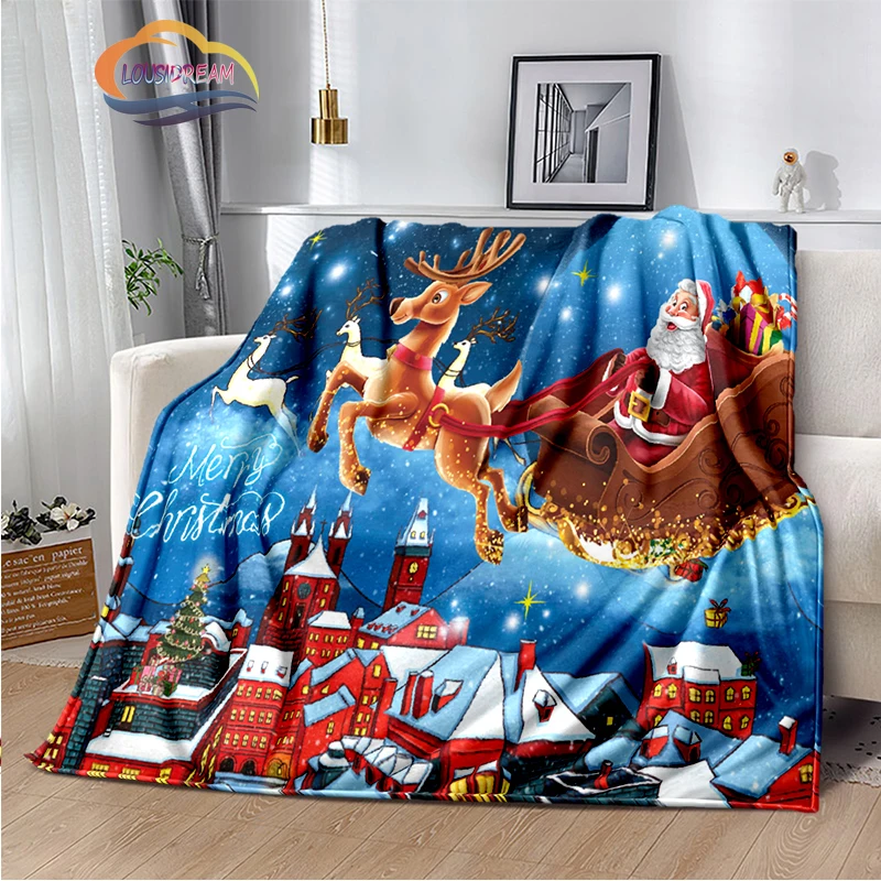 Merry Christmas Series  Santa Blanket Flannel Warmth Soft Plush Sofa Bed Throwing