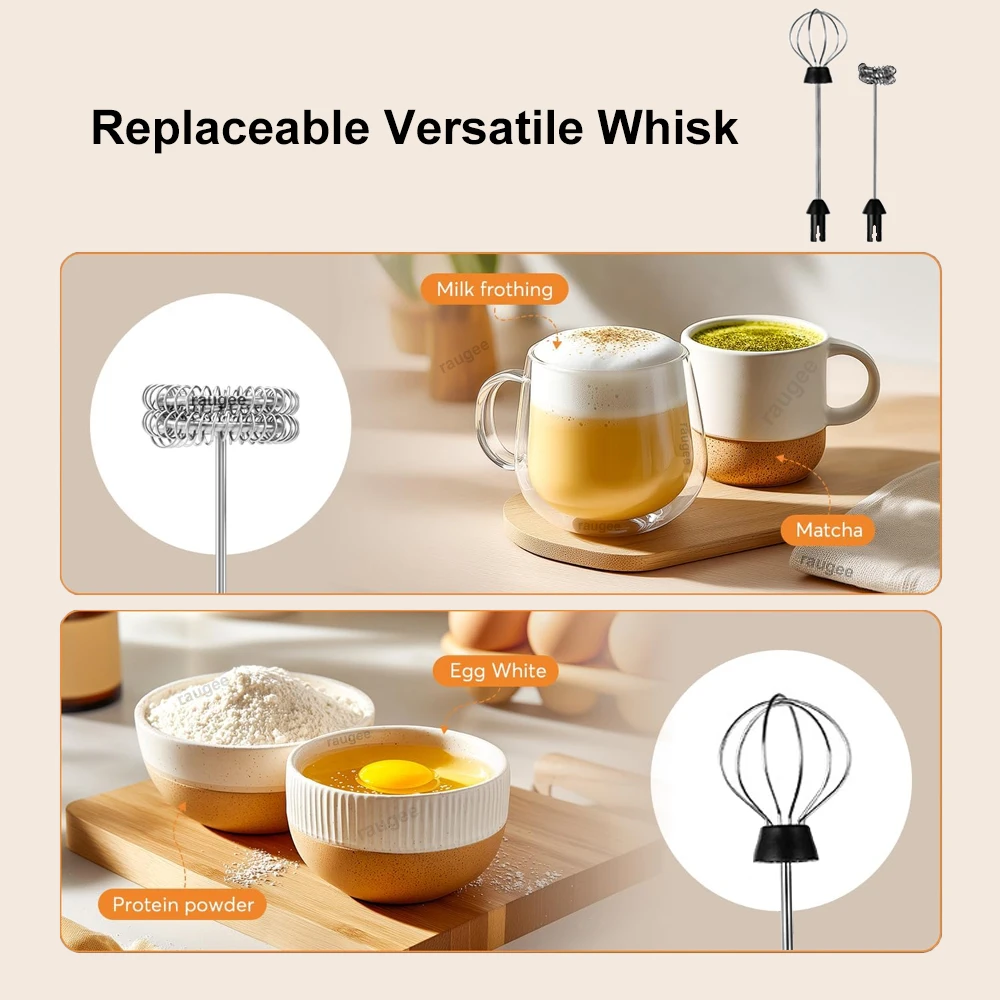 Wireless Milk Frother Mini Electric Handheld Foam Maker Coffee Whisk Mixer USB Rechargeable 3 Speed Milk Foam Machine Egg Beater 5