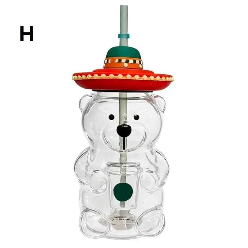 ♥ Sevimli Ayı Şeklinde Plastik Su Şişesi |   Çocuklar ve Günlük Kullanım için Pipetli ve Kapaklı Yeniden Kullanılabilir Bardak