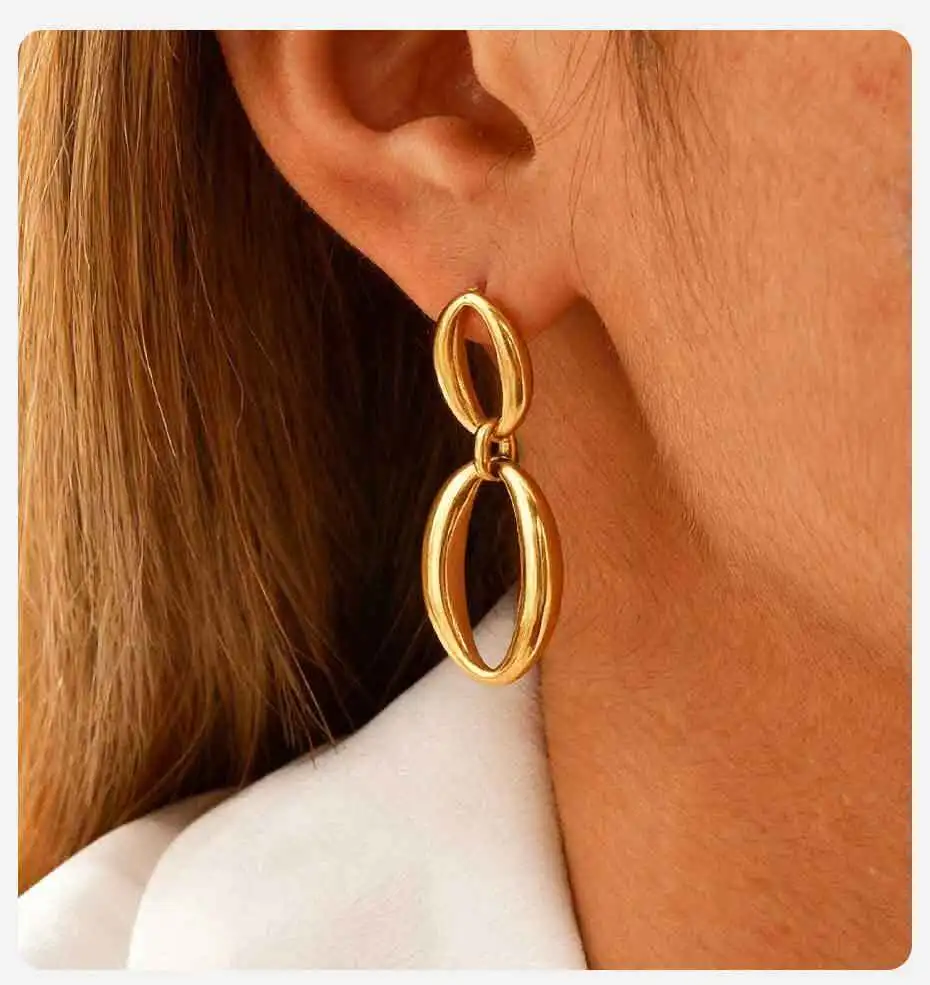 Vnox O-förmige baumelnde Ohrringe für Frauen, geometrische Tropfenohrringe aus Edelstahl, Infinity-Statement-Schmuck – Detail 2
