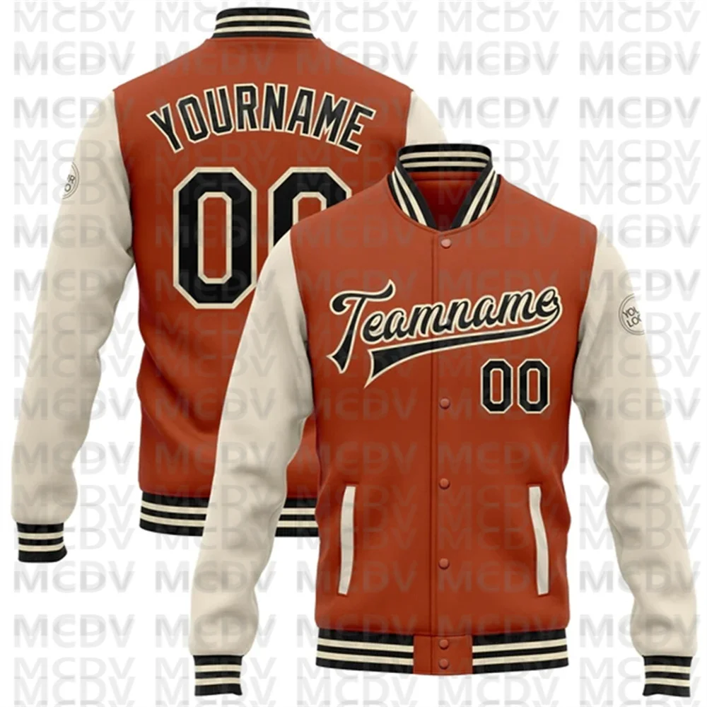 Custom Texas Orange Black-Or Bomber Full-Snap Varsity Letterman Two Tone Jacket