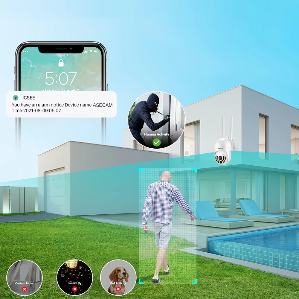 8MP 4K PTZ WIFI IP Camera Audio CCTV Surveillance Outdoor Night Color Wireless Waterproof Security Home AI Human Detection iCsee