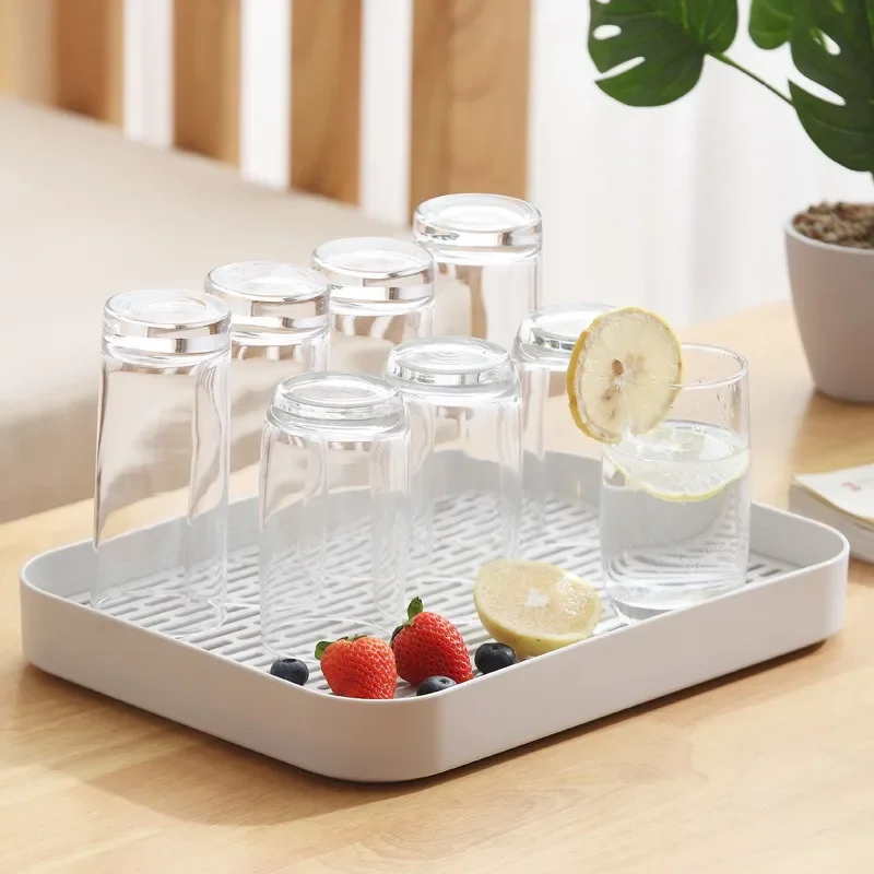 Double-layer Plastic Drain Tray Parlor Multi-purpose Tea Coffee Cup Fruit Tray Rectangle Kitchen Tableware Storage Drain Rack 4