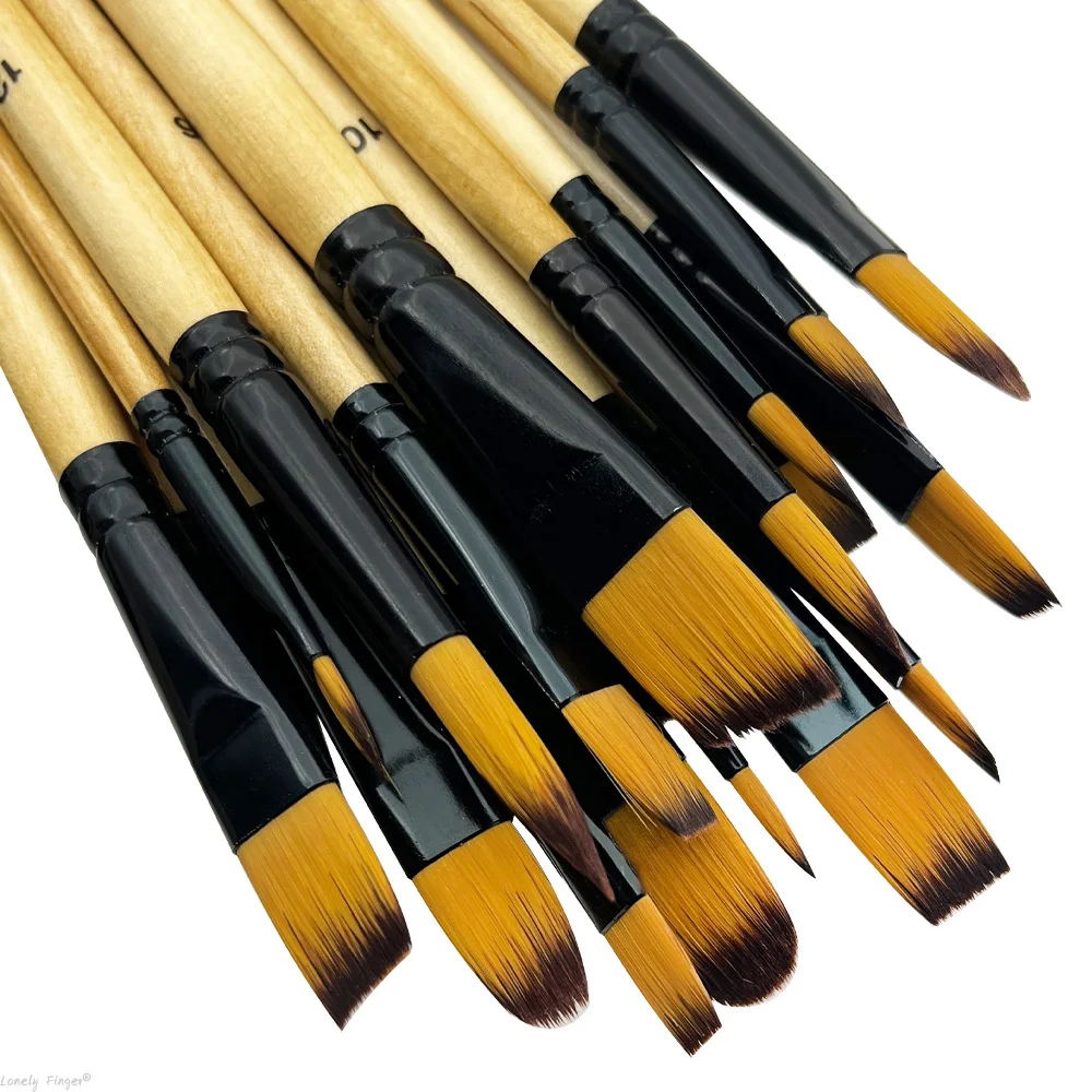 6/24pcs Artist Paint Brushes Set Round Flat Angled Filbert Nylon Hair Tips Watercolor Paint Brush for Acrylic Watercolor Gouache 3