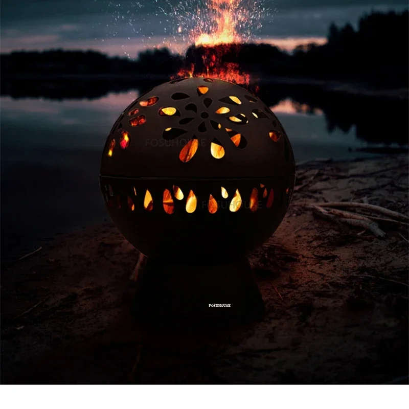 Nordic Iron Fire Pit for Outdoor Heater Campfire Stand Spherical Outdoor Courtyard Creative Leisure Winter Heating Stoves