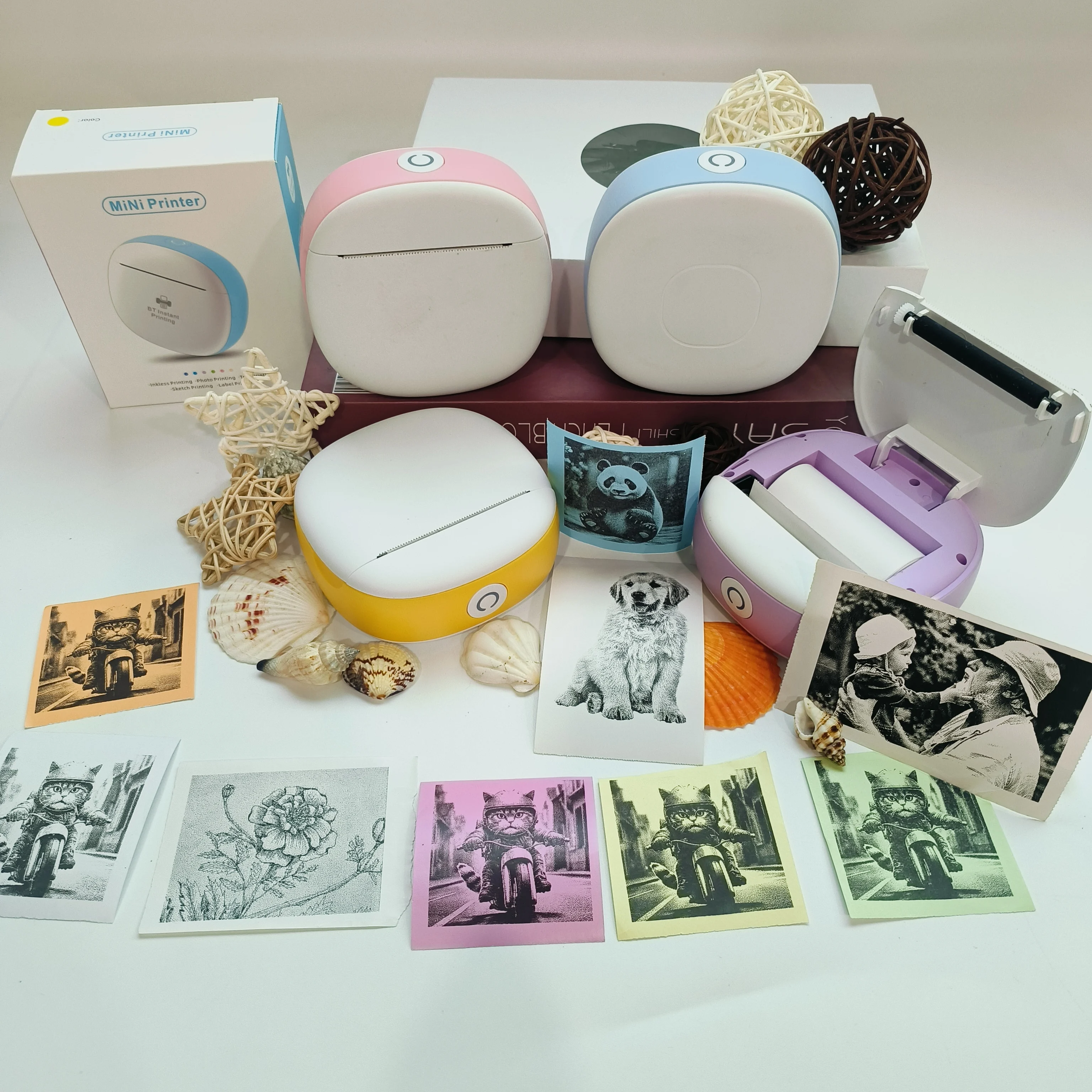 무선 미니 프린터 - 휴대용 감열 라벨 메이커, 메모, 저널링, 업무, 영수증 및 DIY 공예에 적합, 완벽한 선물 세트
