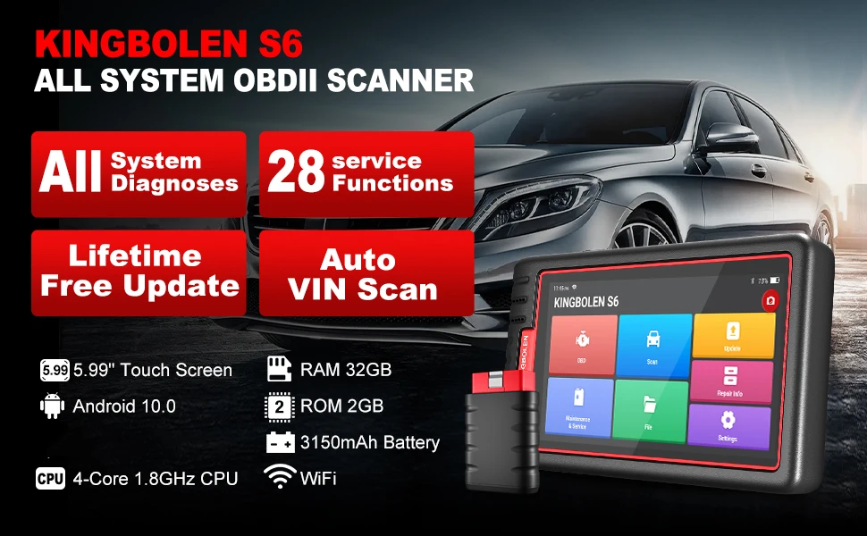 [Kostenlose lebenslange Updates] KINGBOLEN S6 OBD2 Scanner Alle Systeme Auto-Diagnosegerät 28 Servicefunktionen BMS/TPMS/ABS Entlüftung FCA AutoAuth – Detail 1