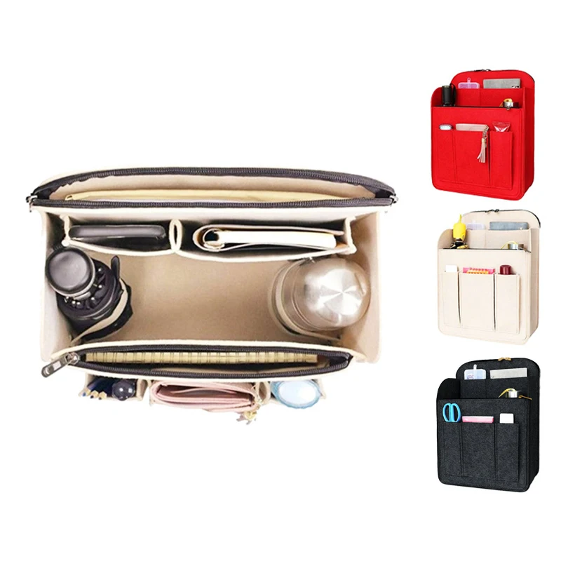 Multi-Pocket Insert Bag Organizer Backpack Storage Bag Felt Backpack Inner Bag Liner Bag Double Shoulder Backpack Vertical