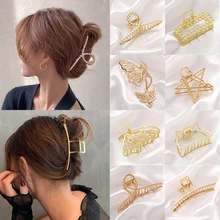 

2022 New Women Elegant Gold Hollow Geometric Metal Hair Claw Clip Vintage Hair Clips Headband Hairpin Hair Crab Hair Accessories
