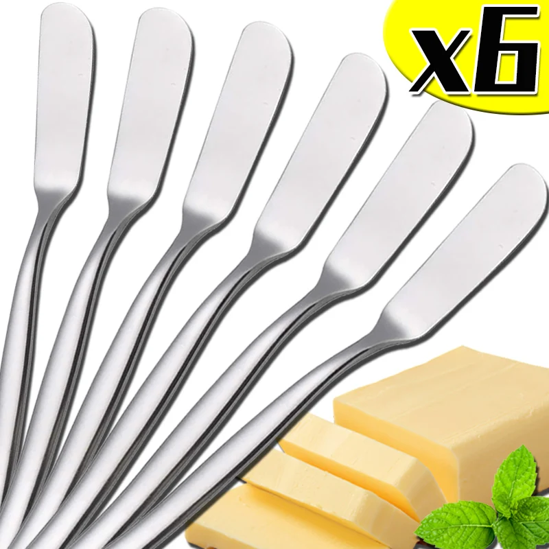 1/6PCS Stainless Steel Butter Knife Long Handle Cheese Bread Jam Cutter Multifunctional Western Food Tableware Kitchen Gadgets