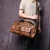 New Retro Large Capacity Men's Frosted Leather Travel Bag Made Of Old Top Layer Cowhide Portable Short Distance Luggage Bag 4