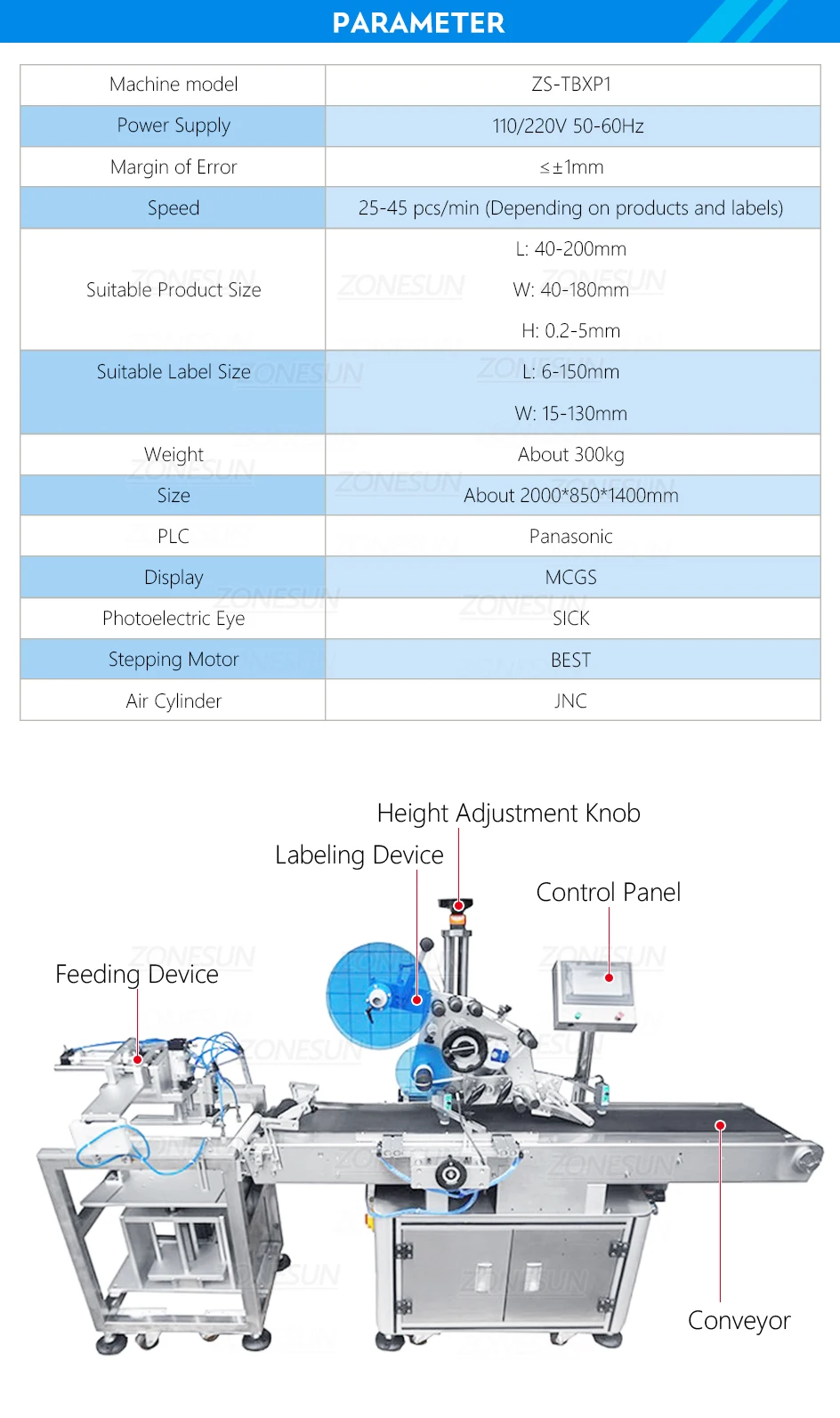 ZONESUN ZS-TBXP1 Flat Surface Sucker Feeding & Labeling Machine