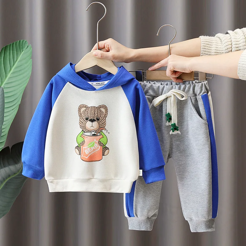 

Boys Spring Hooded Sweater Set 2023 New Spring Children Spring Clothes Baby Autumn Two-piece Suit